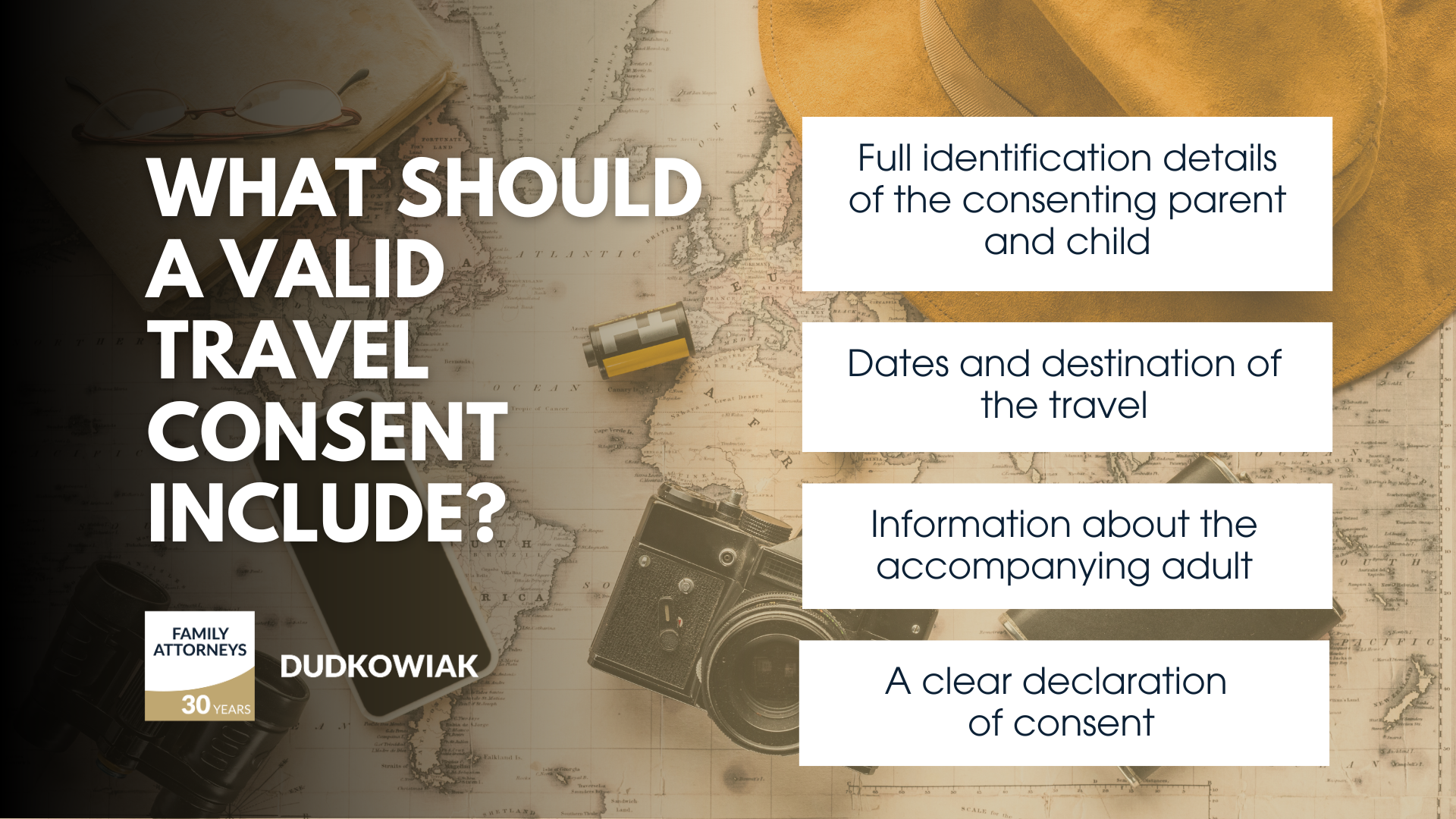 What form should consent take? Full identification of the consenting parent and child, dates and destination of travel, declaration of consent, info about accompanying adult.