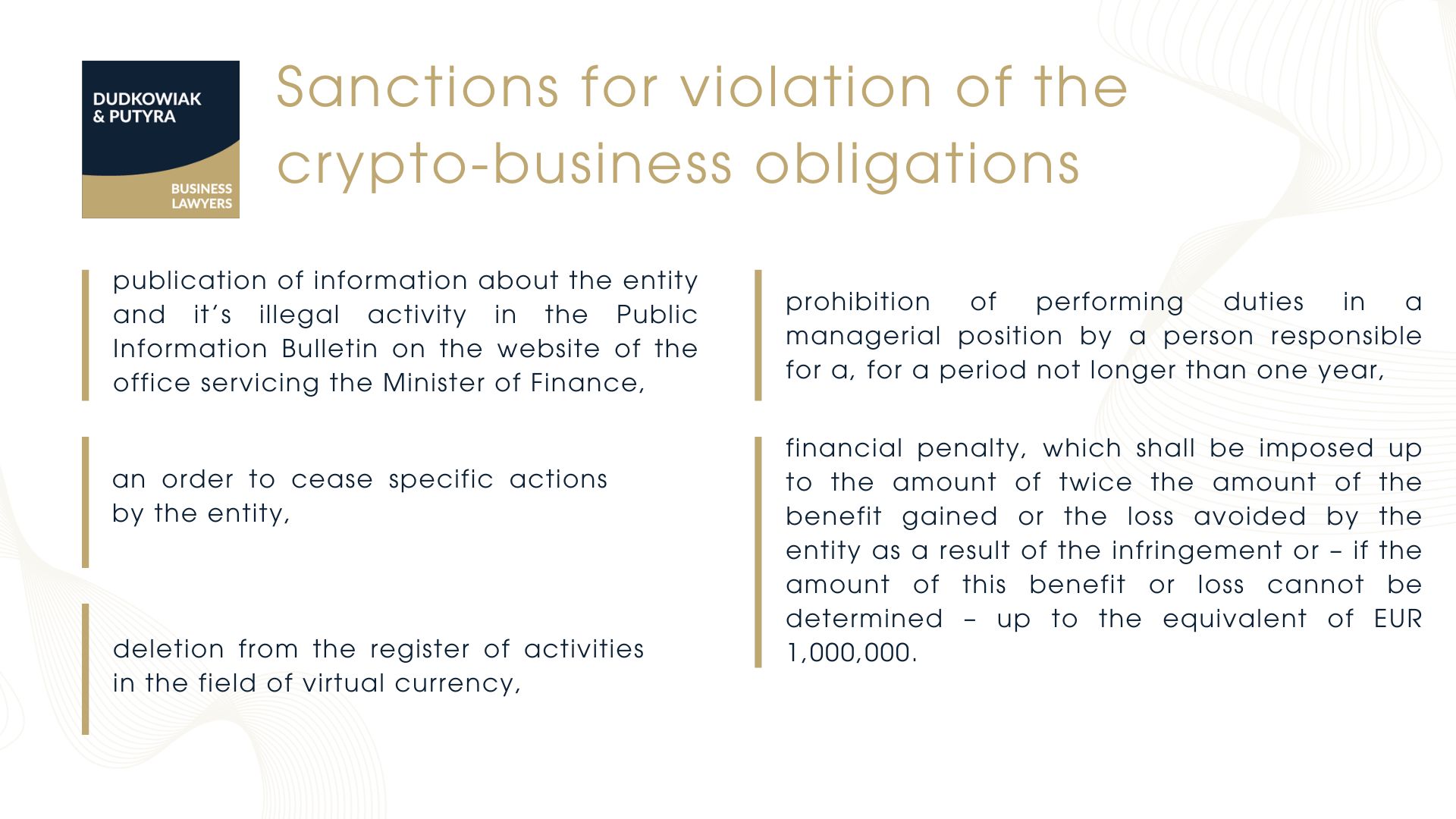 Sanctions for violation of the crypto-business obligations