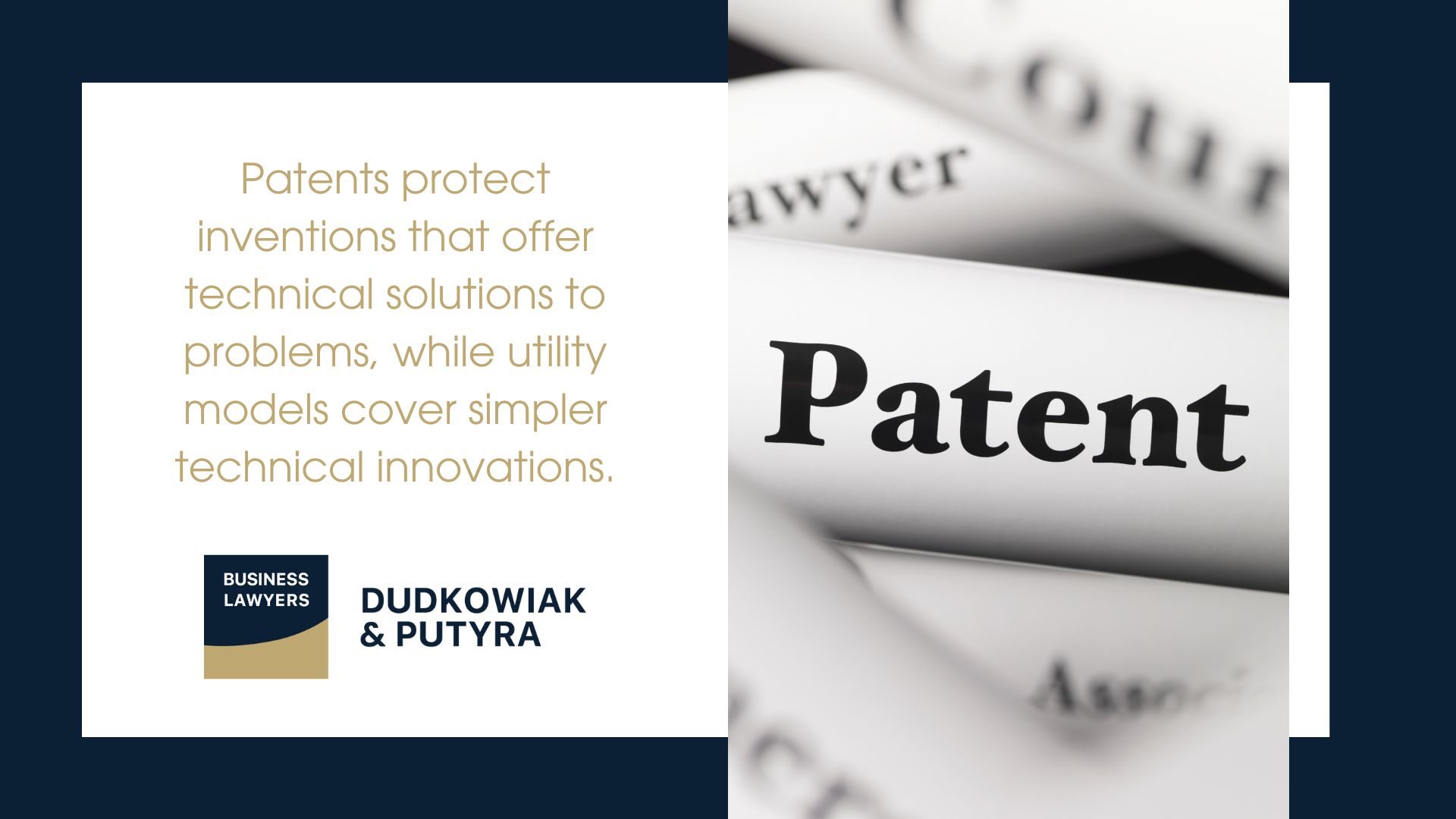 Patents protect inventions that offer technical solutions to problems, while utility models cover simpler technical innovations.