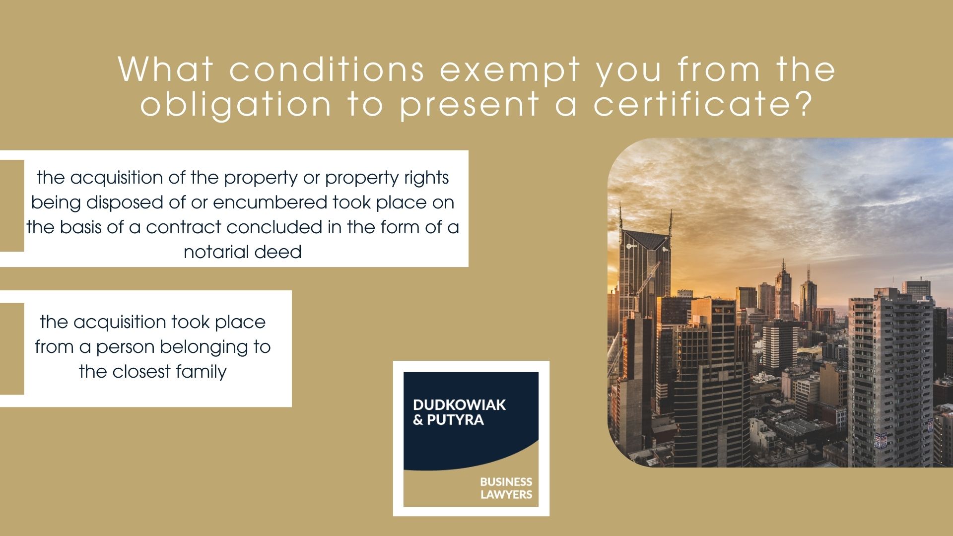 the acquisition of the property or property rights being disposed of or encumbered took place on the basis of a contract concluded in the form of a notarial deed. the acquisition took place from a person belonging to the closest family.