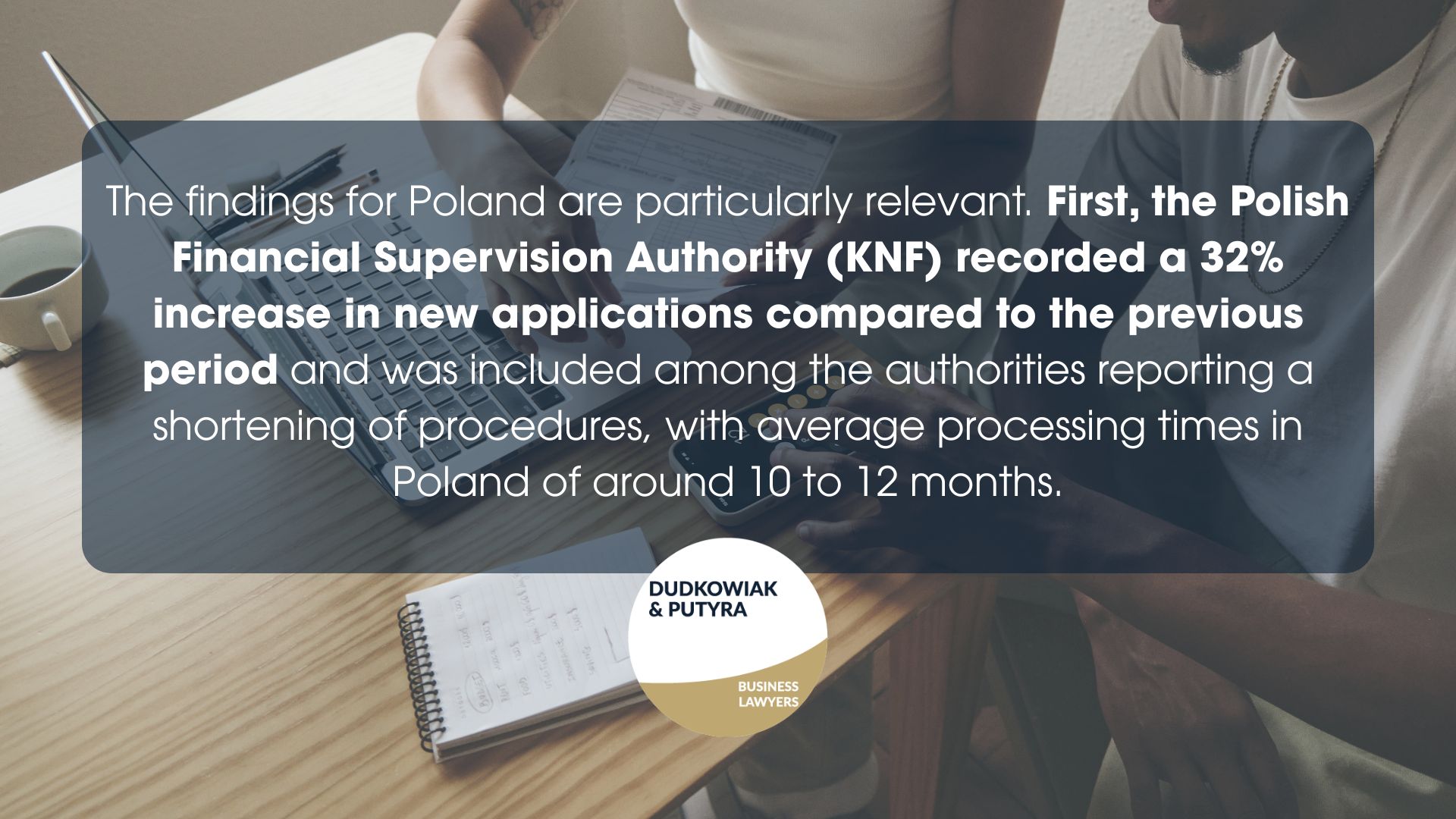The findings for Poland are particularly relevant. First, the Polish Financial Supervision Authority (KNF) recorded a 32% increase in new applications compared to the previous period and was included among the authorities reporting a shortening of procedures, with average processing times in Poland of around 10 to 12 months.