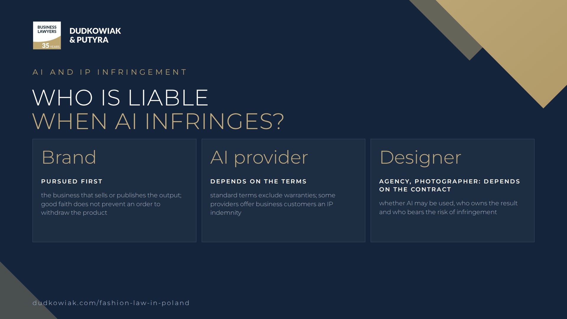 Who is liable for IP infringement involving AI in fashion: the brand, the AI provider and the designer or agency