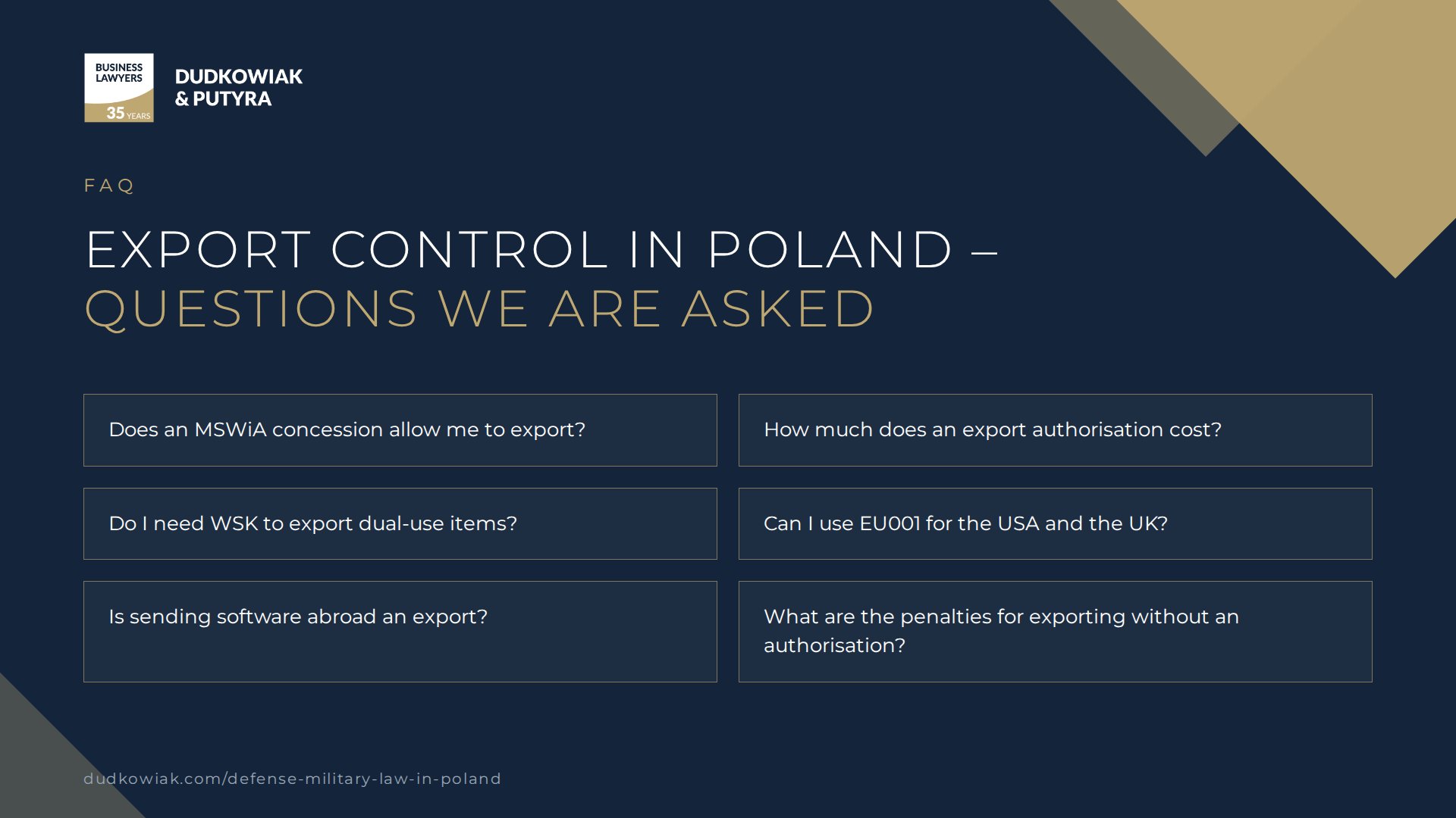 FAQ – export control in Poland: who issues authorisations, fees, EU001, WSK, intra-EU transfer, technical assistance, penalties